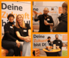 Eine Collage aus drei Fotos zeigt Frauen und Männer an einem Stand des Kolping Schulwerks auf einer Berufsmesse.