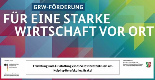 Ein Logo mit dem Schriftzug  "Für eine starke Wirtschaft vor Ort" von der GRW-Förderung.