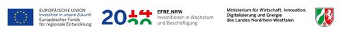 Drei Logos mit den Schriftzügen "Europäische Union Investition in unsere Zukunft Europäischer Fonds für regionale Entwicklung" und "EFRE.NRW. Investitionen in Wachstum und Beschäftigung" und "Ministerium für Wirtschaft, Innovation, Digitalisierung und Energie des Landes Nordrhein-Westfalen"