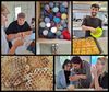 Eine Collage aus fünf Bildern gibt verschiedene Einblicke in ein Strickprojekt am TGB in Kooperation mit der Youngcaritas Warburg.